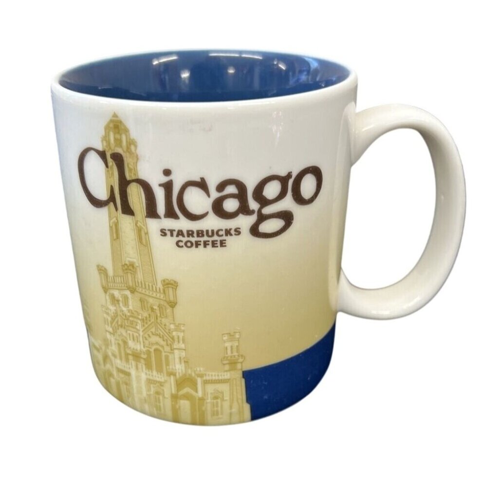 Starbucks Coffee Chicago Collector Series Ceramic Mug Yellow & Blue Skyline Desi